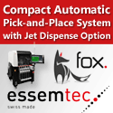 NEW Essemtec Fox can have up to 180 feeder lanes, needs only 1sqm of floor space and can accept PCB's of up to 406 x 305 mm.