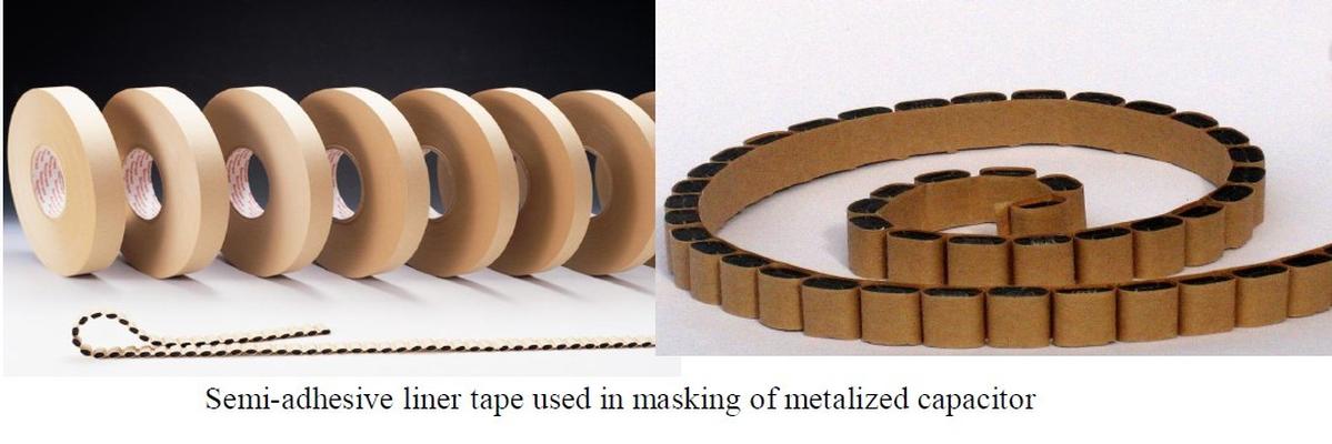 Semi-adhesive liner tape for Metalized capacitor/capacitor packaging