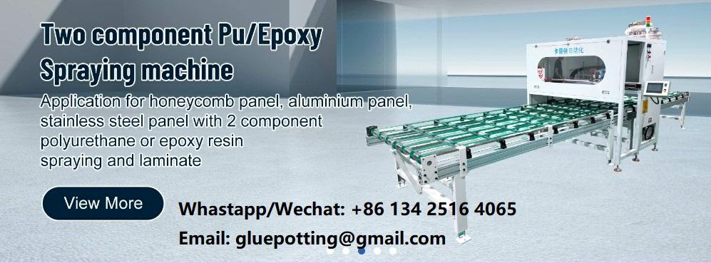 Aluminum honeycomb panel by two-component glue spraying. |Glue Spraying Solution