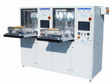 The Trident Duo High-Yield Automatic Defluxing and Cleanliness Testing System provides a cost-effective alternative to inline defluxing systems.