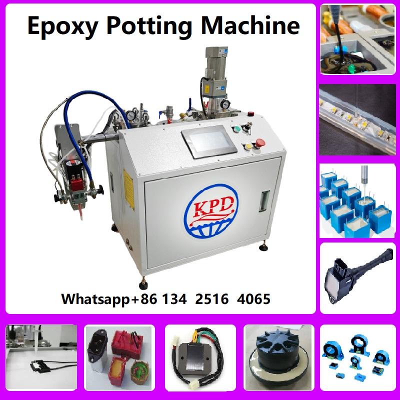 With portable potting head, it is flexible to work and adapt with manual, different machines, conveyor or robot to provide 2-part adhesive materials p