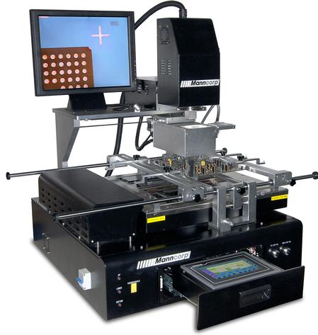 Manncorp new rework station, the BR 750, features high-resolution split vision and generates three types of heating for enhanced performance. Component pickup and placement are automatic. The system is priced at $19,995.