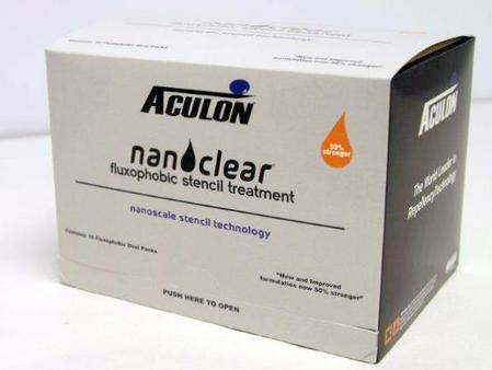 Aculon NanoClear®, the best in class stencil treatment technology that improves print quality, increases efficiency, lowers total costs and enhances printing with small apertures.