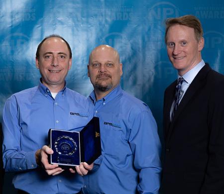 James Holava, BPM’s Global Sales Director and Scott Bronstad, Marketing, accept the 2019 NPI Production Software Award on behalf of BPM Microsystems. Presenting is Circuit Assembly Magazine’s Editor-in-Chief Mike Buetow
