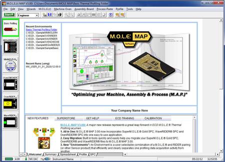 ECD's MAP 3.00 software operates within a unique Environment, which is attuned to specific profiling jobs.  Here, the Environment list can be seen on the toolbar on the left hand side of the image. 