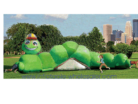 Cheerful green worm inflatable tunnels