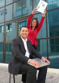 Mohamed Aymen Fodda, Technical Support and Mouna Saadouli, Sales Assistance, in front of the Viscom office Tunis.